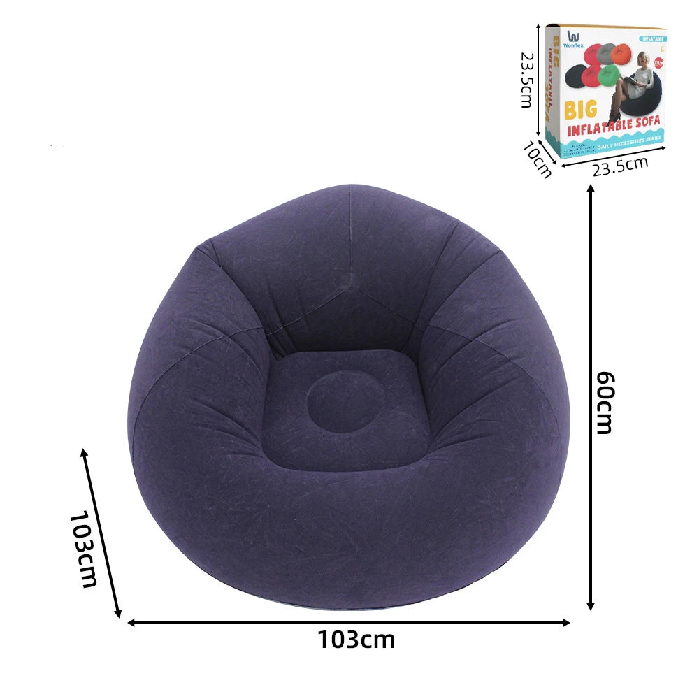 Canapé gonflable floque multicolore ambiance jardin