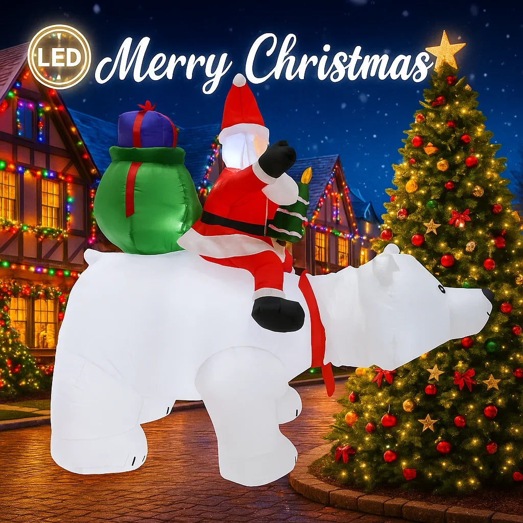 Gonflable Noël ours LED 210 cm pour décor de jardin féerique