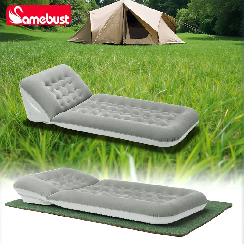 Matelas gonflable camping PVC floqué gris épais