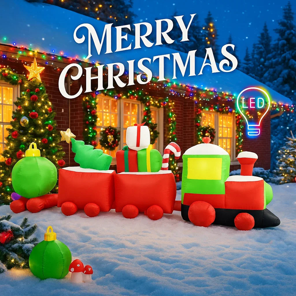 Décoration Noël gonflable train géant père Noël LED 360 cm