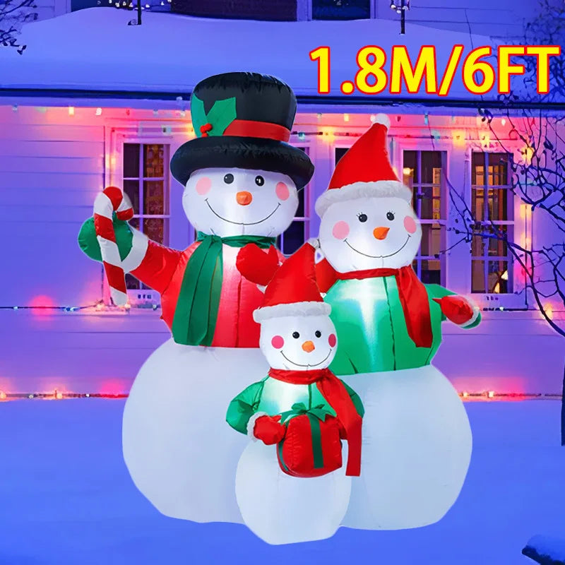 Décoration Noël gonflable famille bonhomme de neige illuminée 1,8 m jardin
