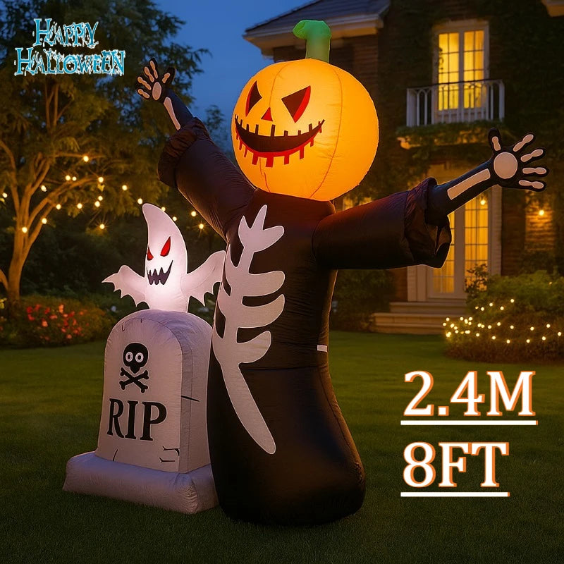 Décoration Halloween gonflable squelette citrouille 8 pieds illuminée