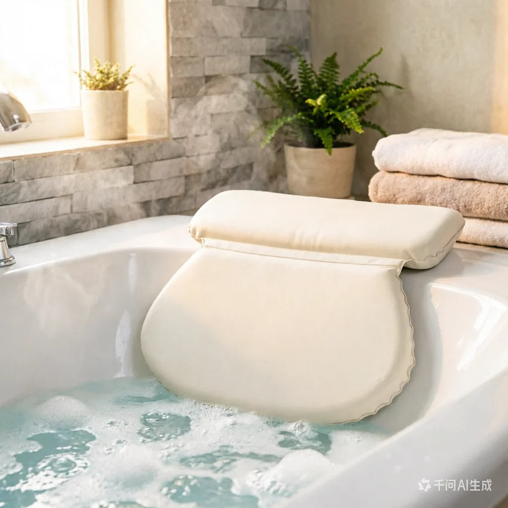Coussin de bain en mousse PVC ivoire avec ventouses baignoire