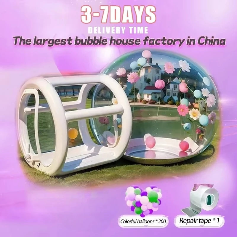 Bulle gonflable transparente illuminée la nuit