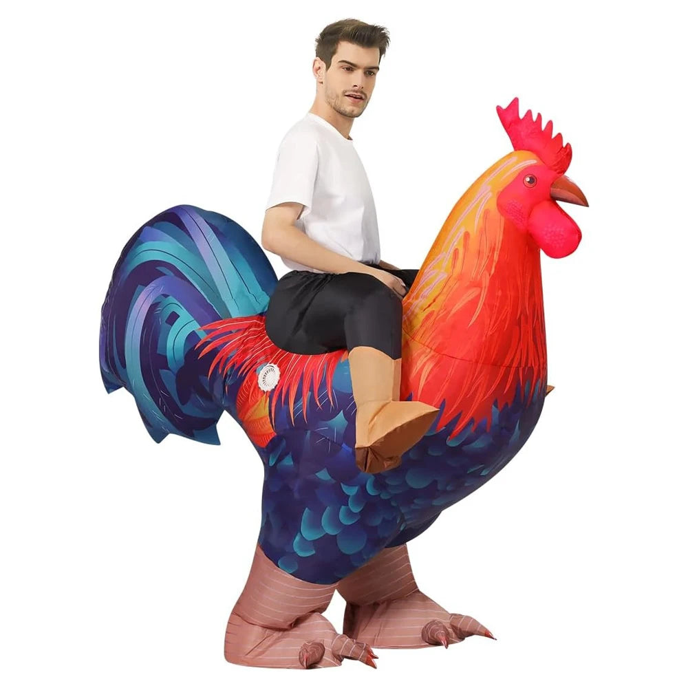 Déguisement coq gonflable ride-on, polyester résistant