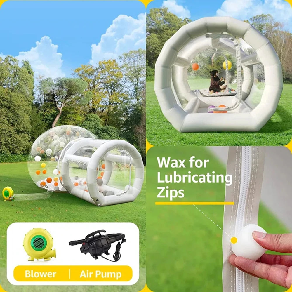 Enfants jouant dans la bulle gonflable transparente