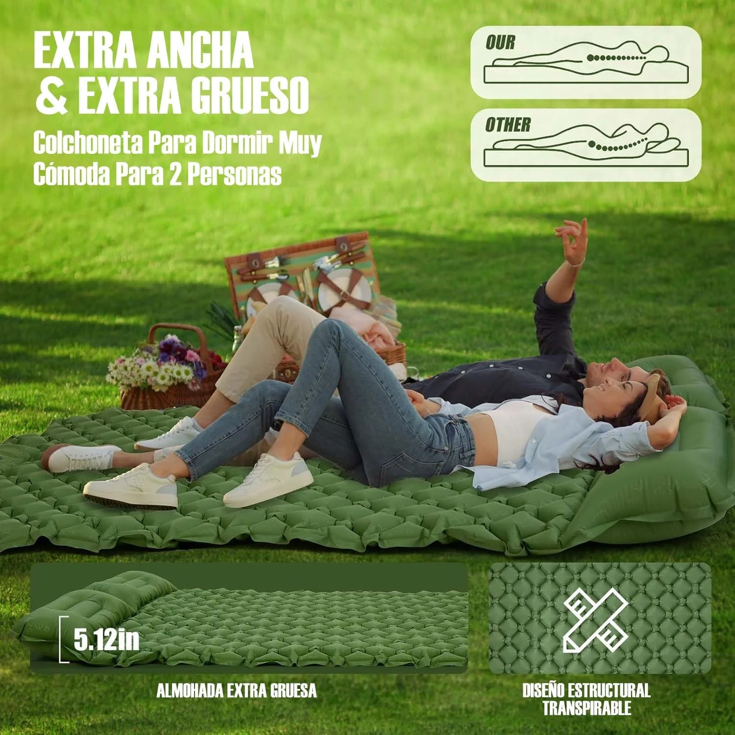 Détail du matelas de camping gonflable extra large