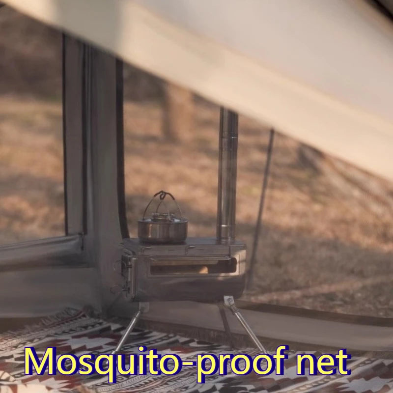 Tente gonflable kaki installée pour la randonnée