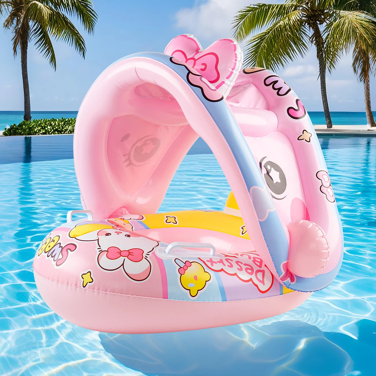 Anneau de bain lapin gonflable rose détail design