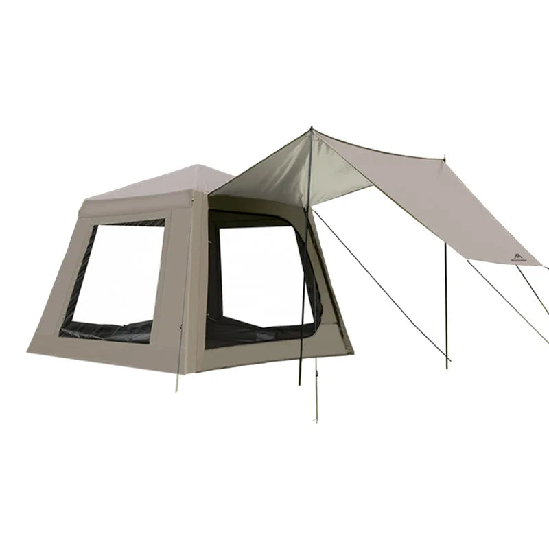 Tente cabine verte installée en pleine nature