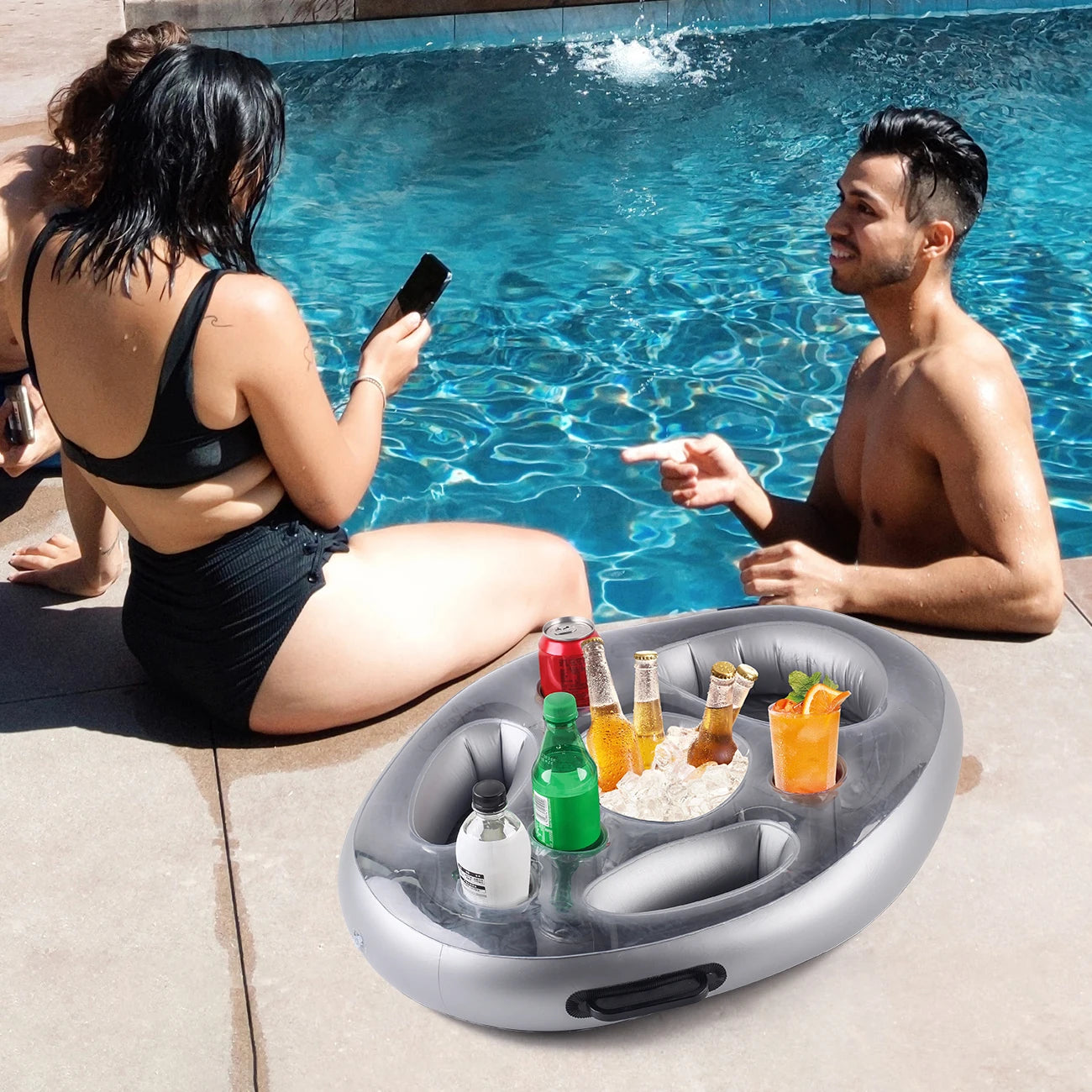 Plateau gonflable à glace pour boissons en piscine