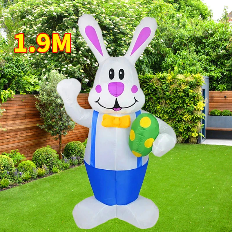 Décoration gonflable Pâques lapin bleu 1,9 m vue de face