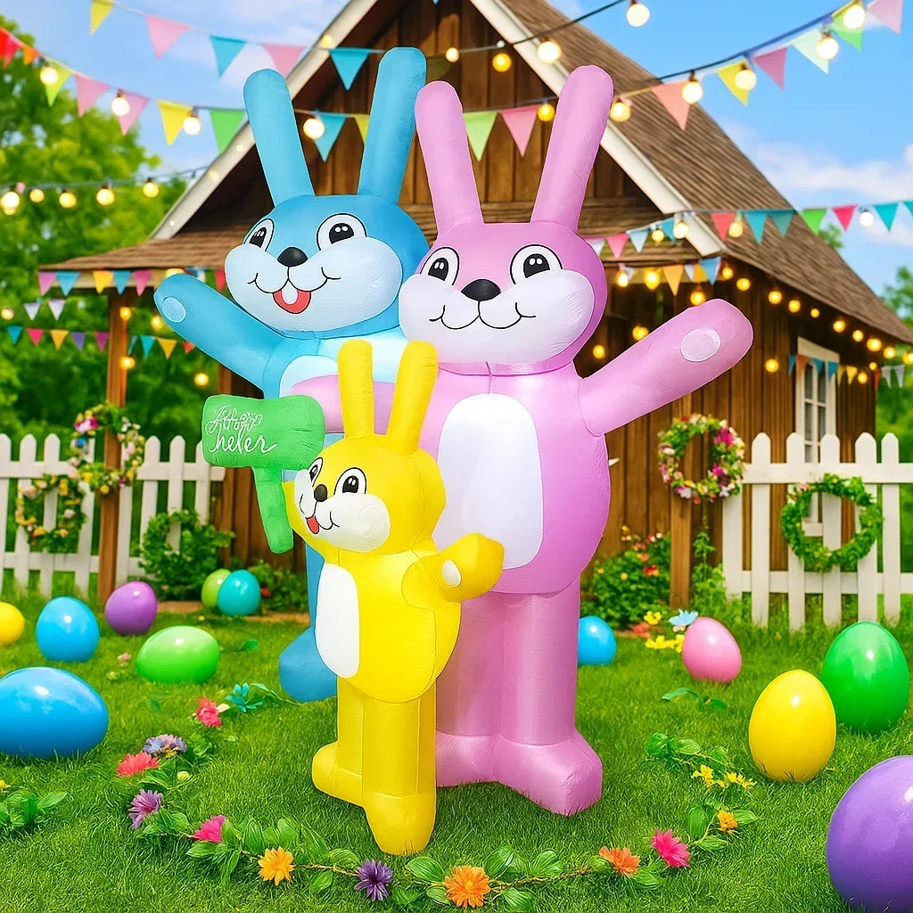 Décoration gonflable lapins Pâques LED jardin 6 pieds