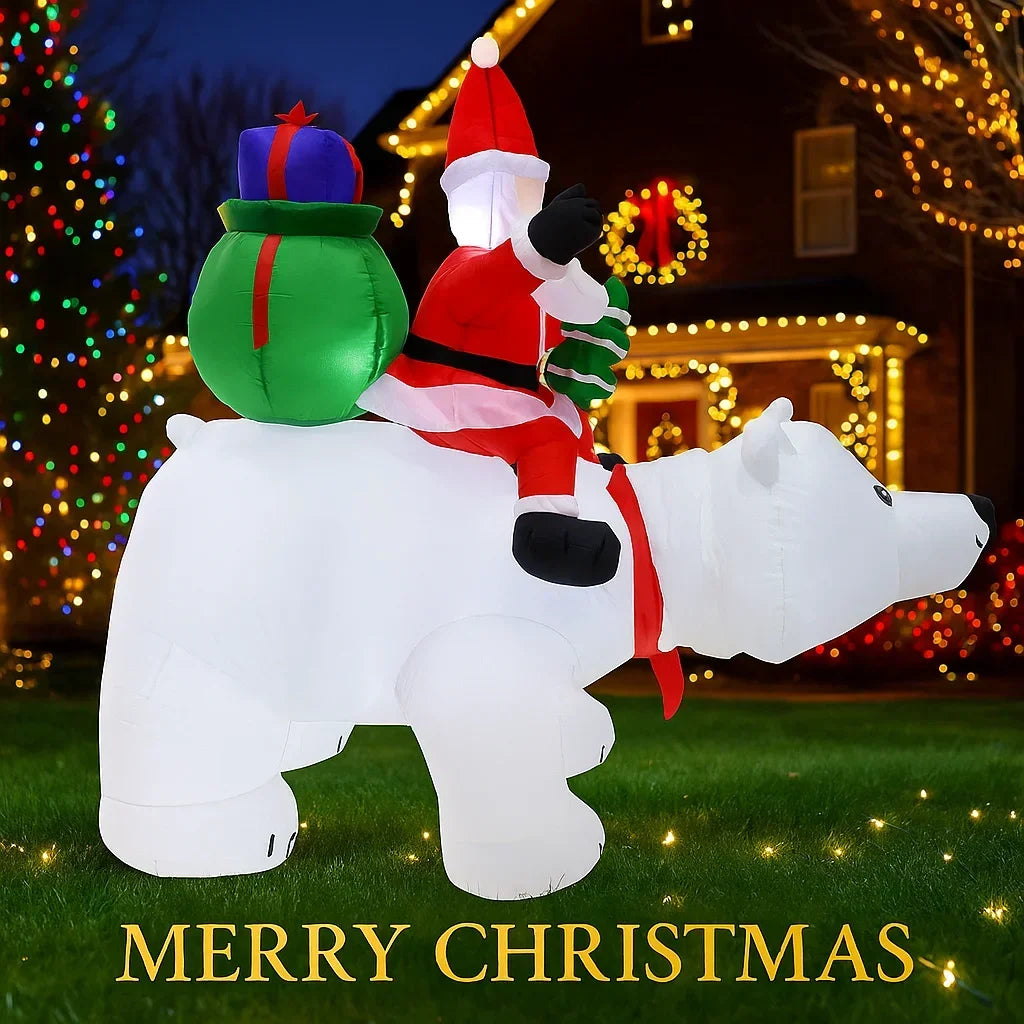 Décoration Noël gonflable ours père Noël 210 cm avec lumières LED