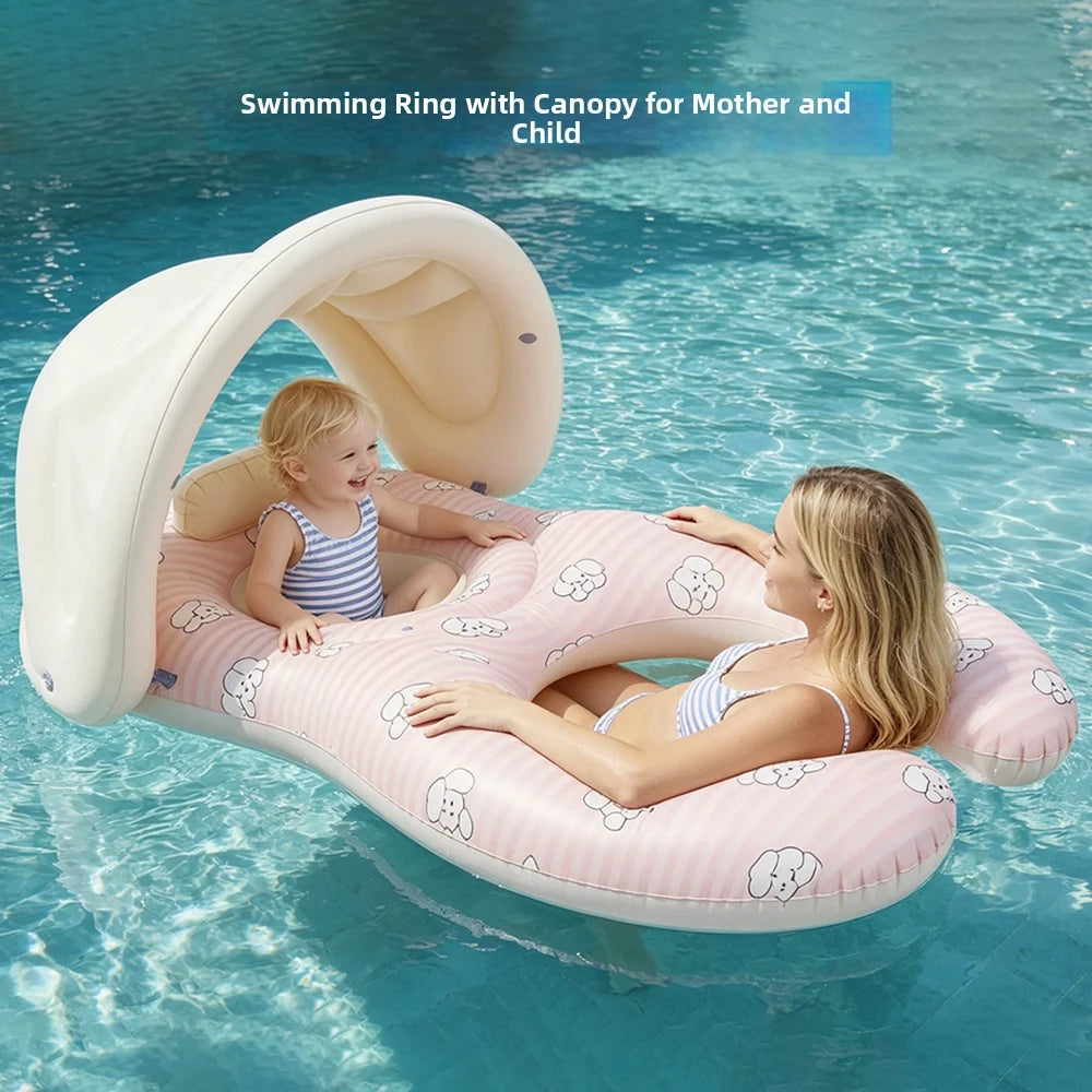 Bouée gonflable double siège parent-enfant auvent vue ensemble