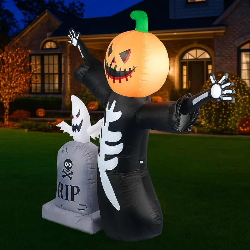 Citrouille et squelette gonflables Halloween LED
