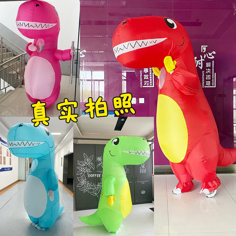 Costume gonflable dinosaure adulte vert porté pour Halloween