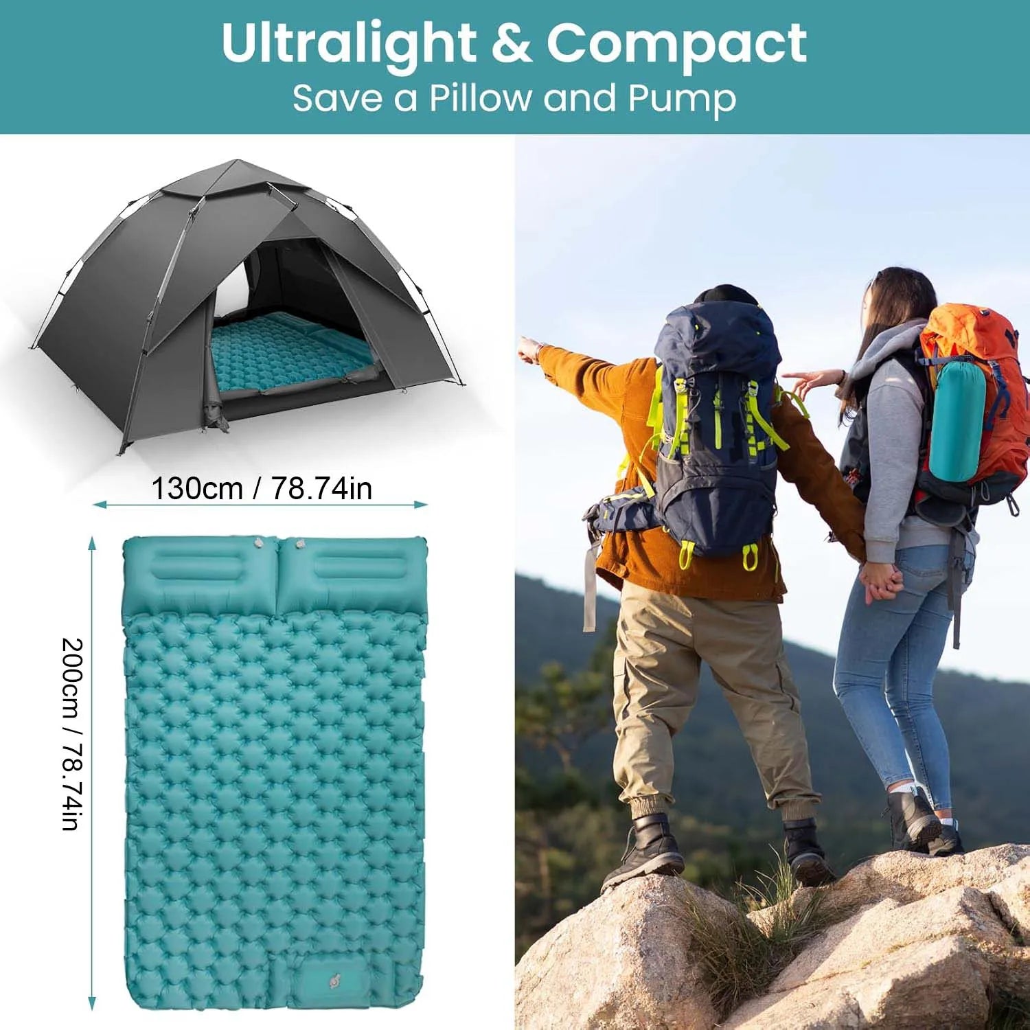Matelas de camping gonflable plié pour le transport