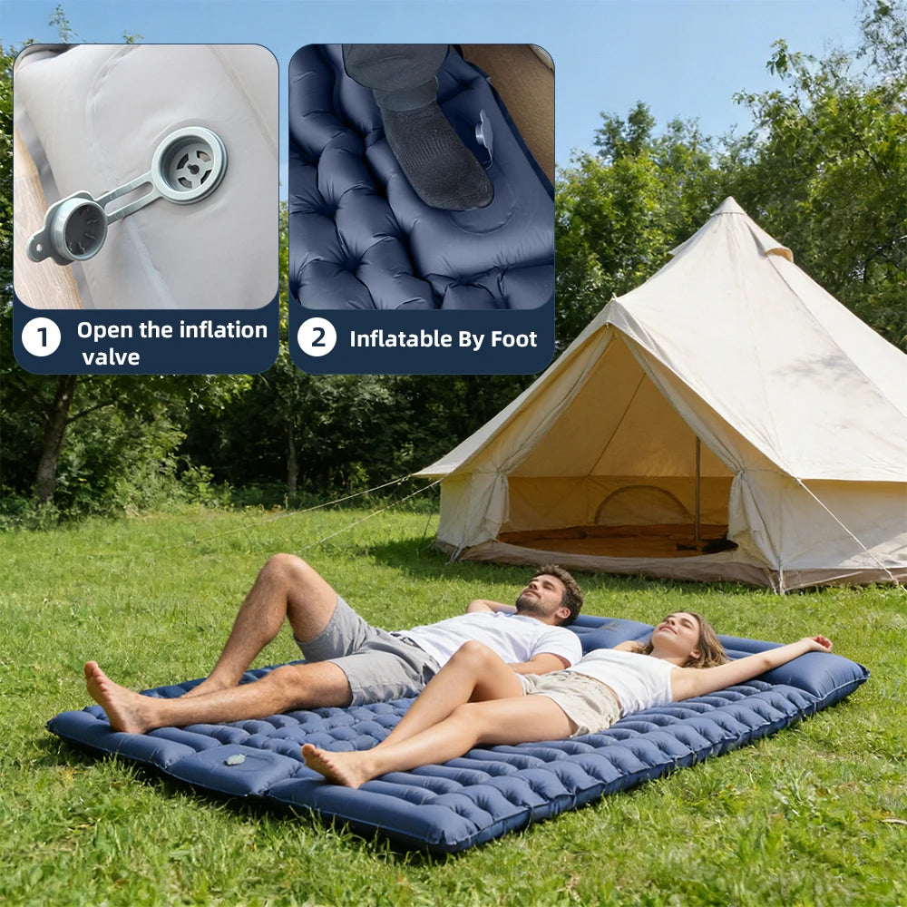 Matelas gonflable camping bleu double ultraléger compact