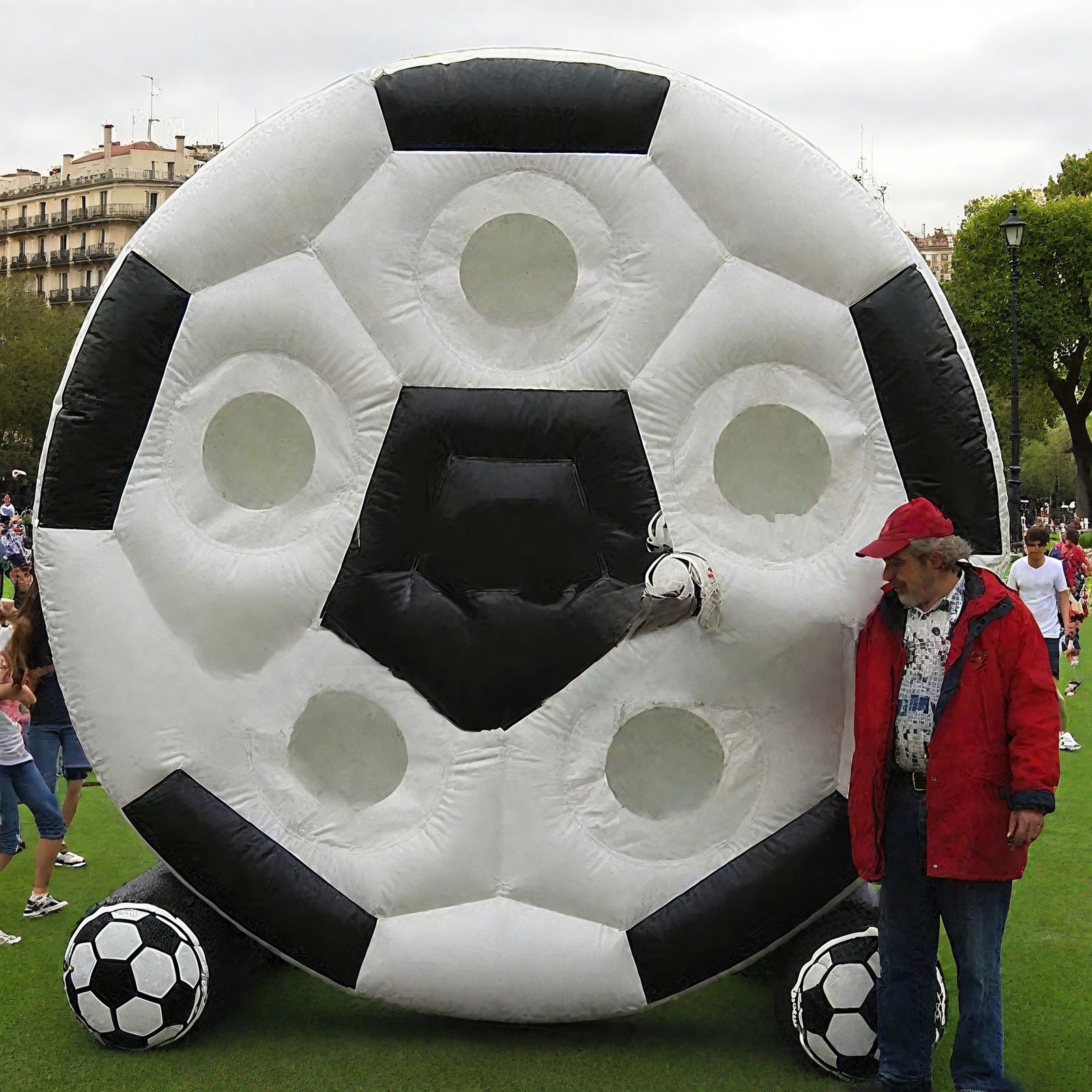 But de football gonflable installé dans une cour d'école