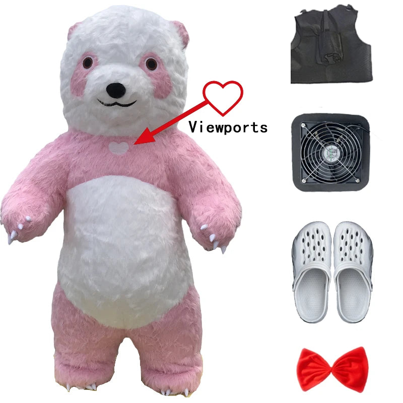 Détail des coutures du costume gonflable panda
