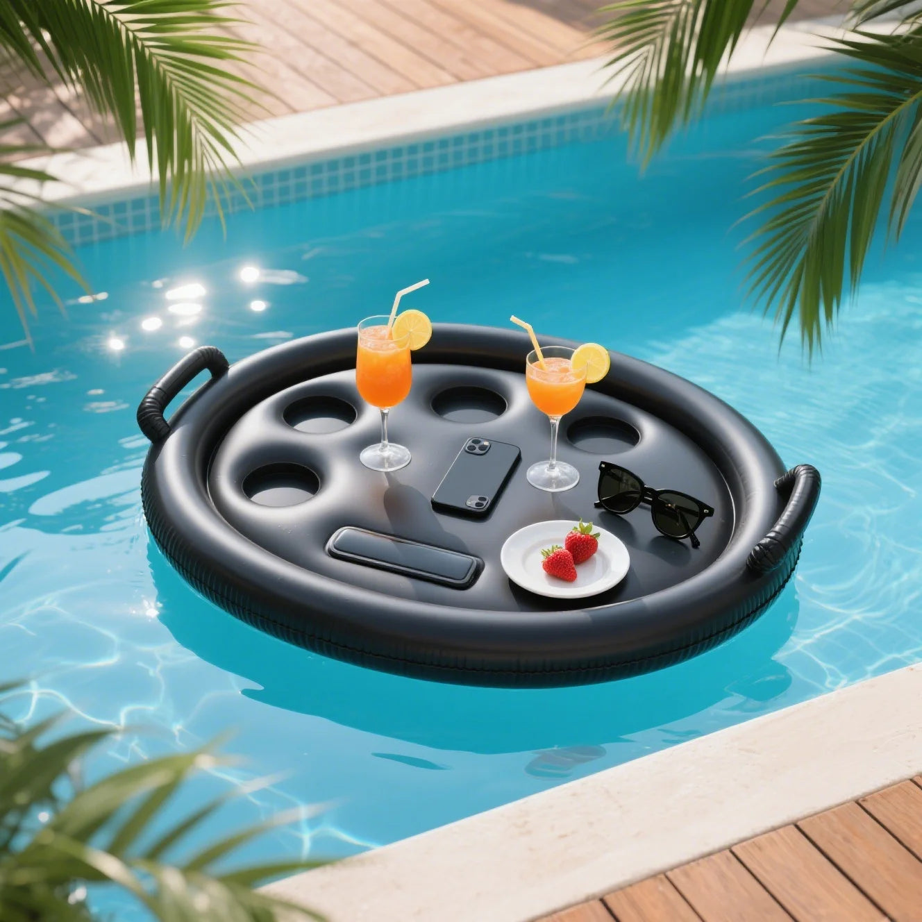 Bouée gonflable porte-gobelets multifonction en piscine
