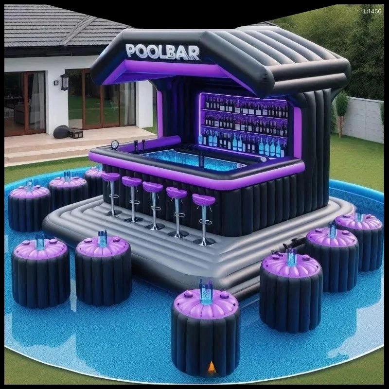 Bar gonflable piscine avec siège flottant installé dans l'eau
