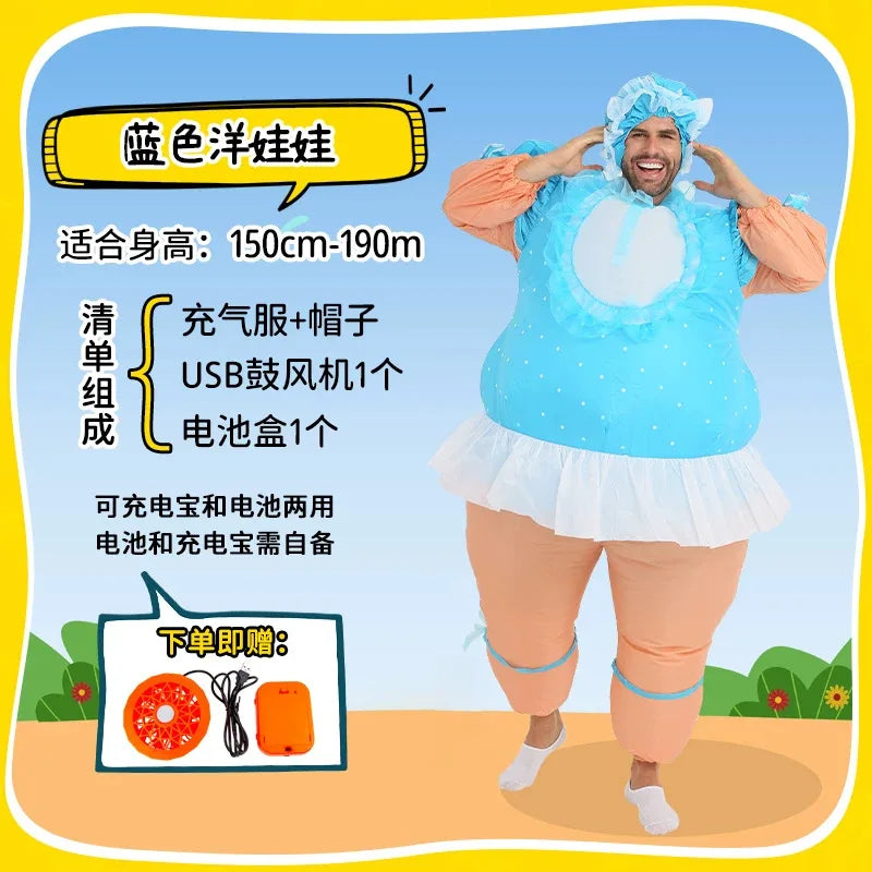 Costume gonflable dinosaure motif bleu original
