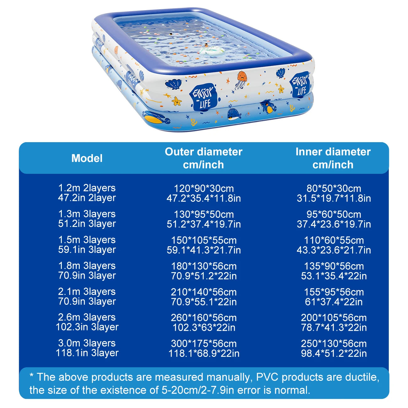 Piscine gonflable océan multiple tailles 1,2m à 3m pour jardin