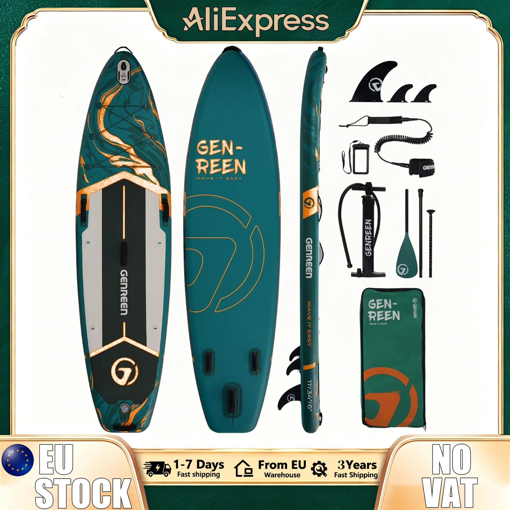 Stand up paddle gonflable 335 cm sur l'eau