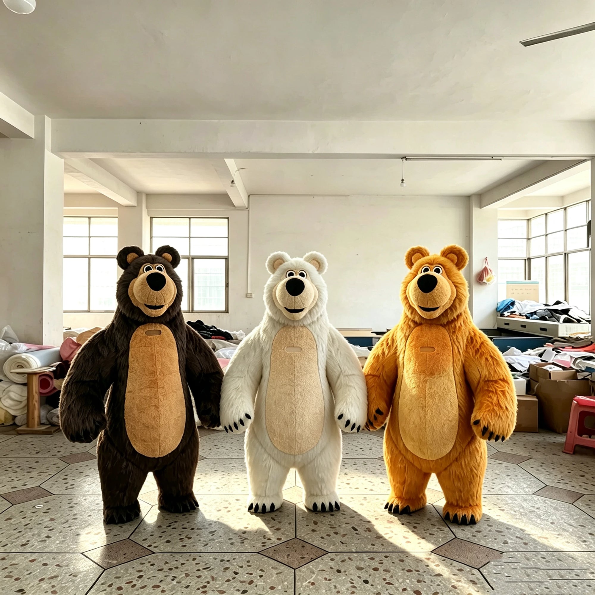 Fenêtre visuelle transparente du costume mascotte Ours