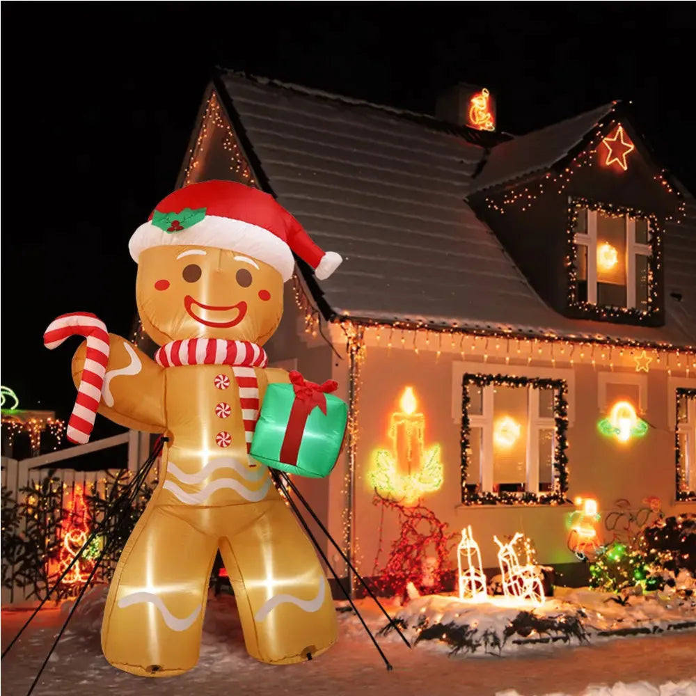 Bonhomme pain d'épice gonflable illuminé LED extérieur noël