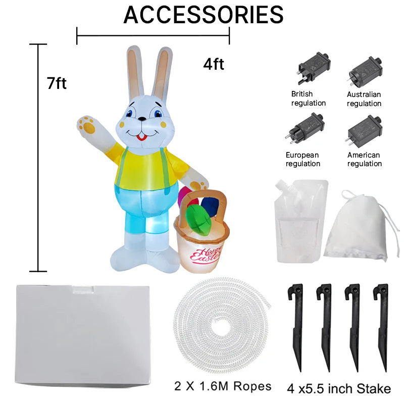 Lapin gonflable Pâques panier lumineux jardin cour festif