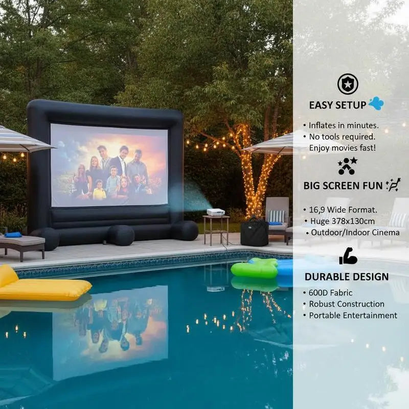 Écran de projection gonflable avec cadre noir