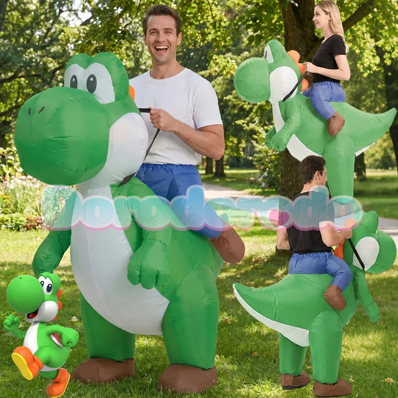 Costume gonflable dinosaure Yoshi vert et blanc pour adulte