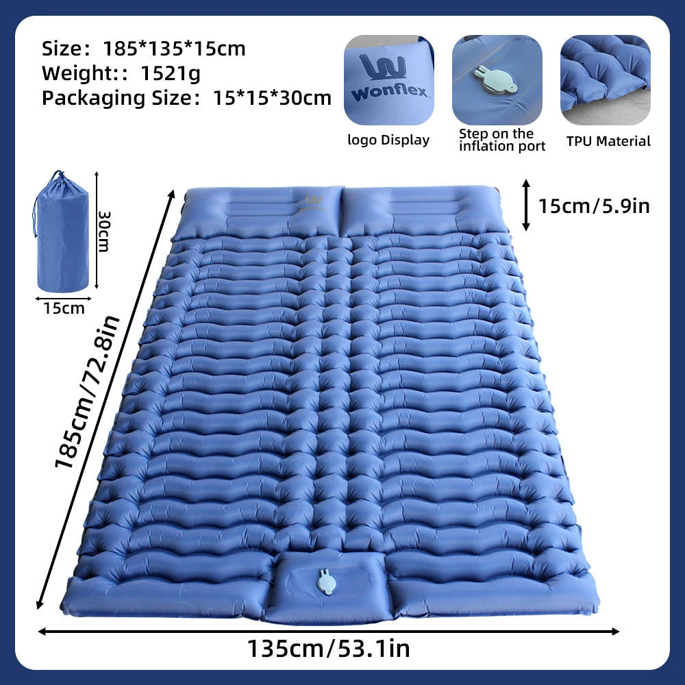 Matelas gonflable double ultraléger rangé compact sac à dos