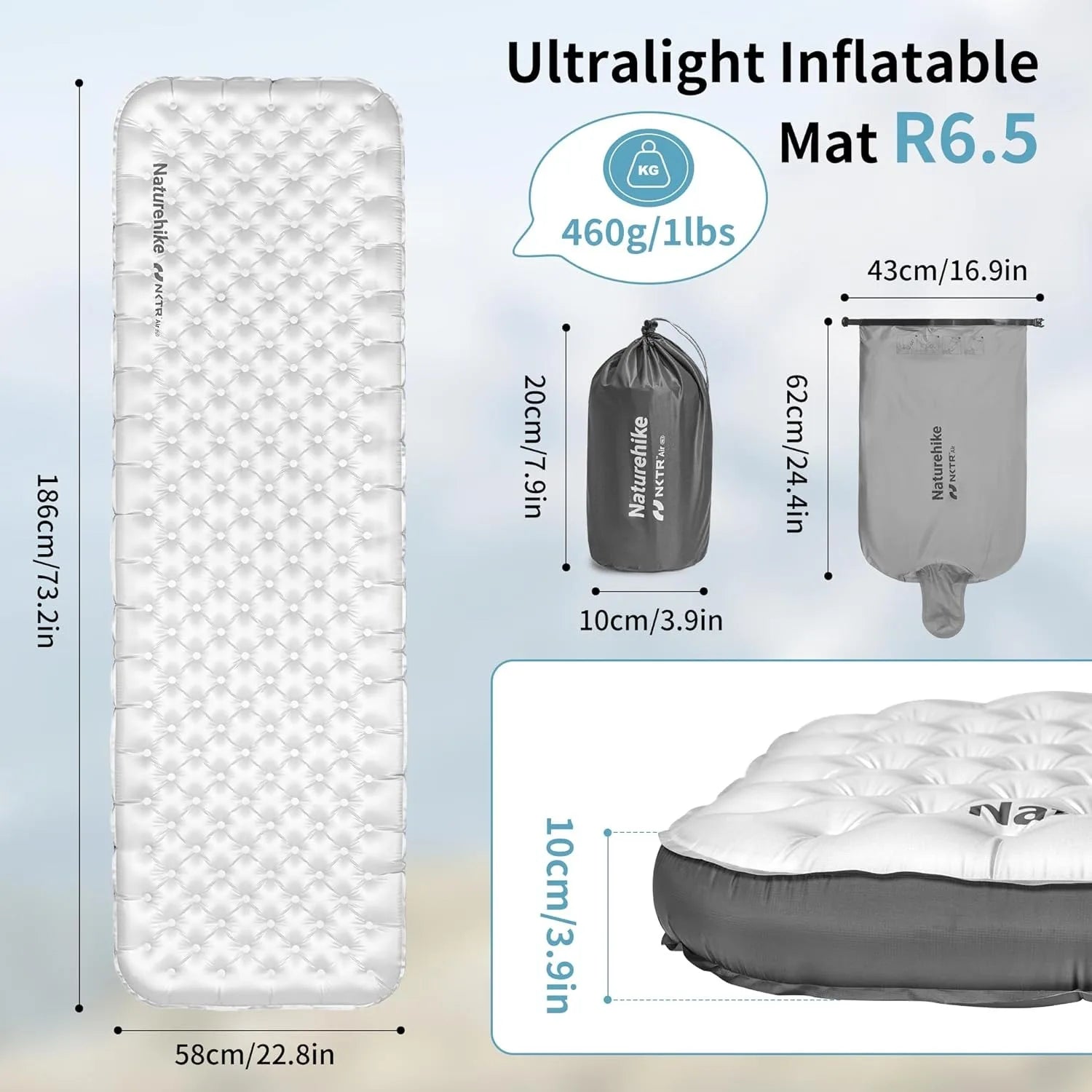 Matelas gonflable isolant compact rangé dans son sac