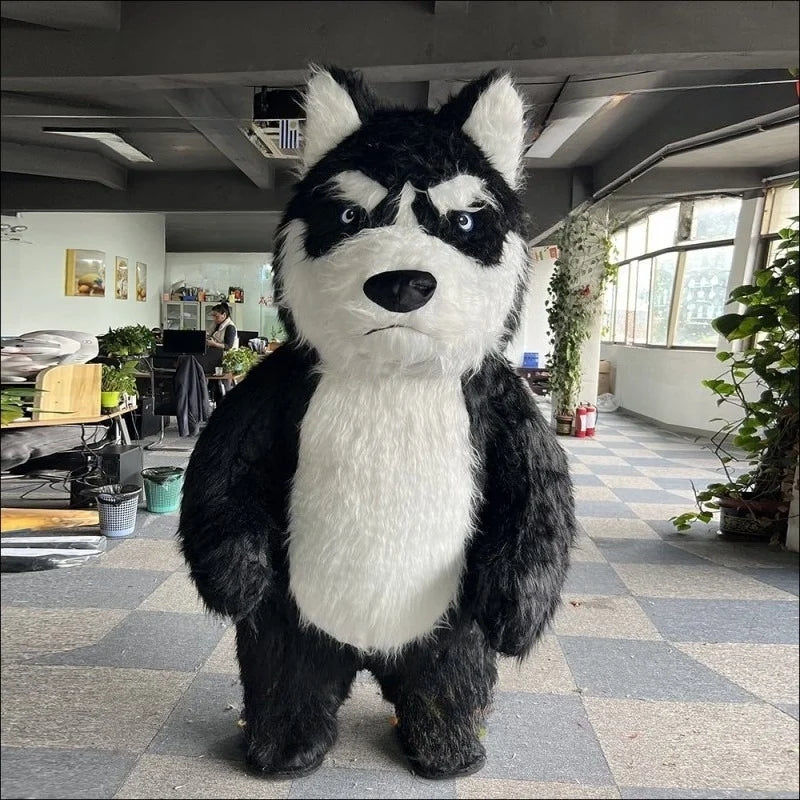 Costume gonflable chien Husky noir, vue de face