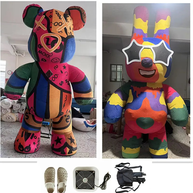 Costume gonflable mascotte colorée vue d'ensemble