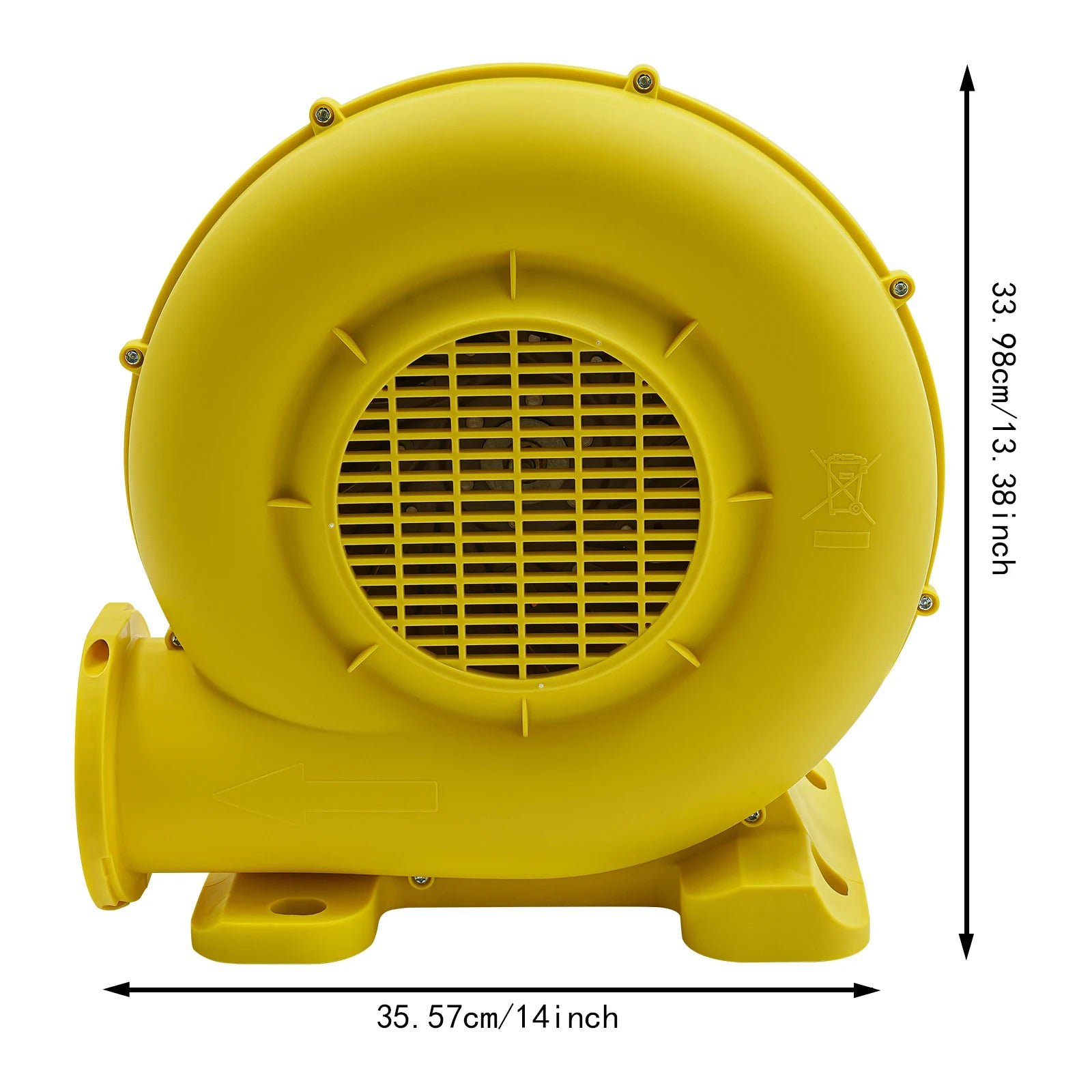 Souffleur gonflable jaune installé au sol