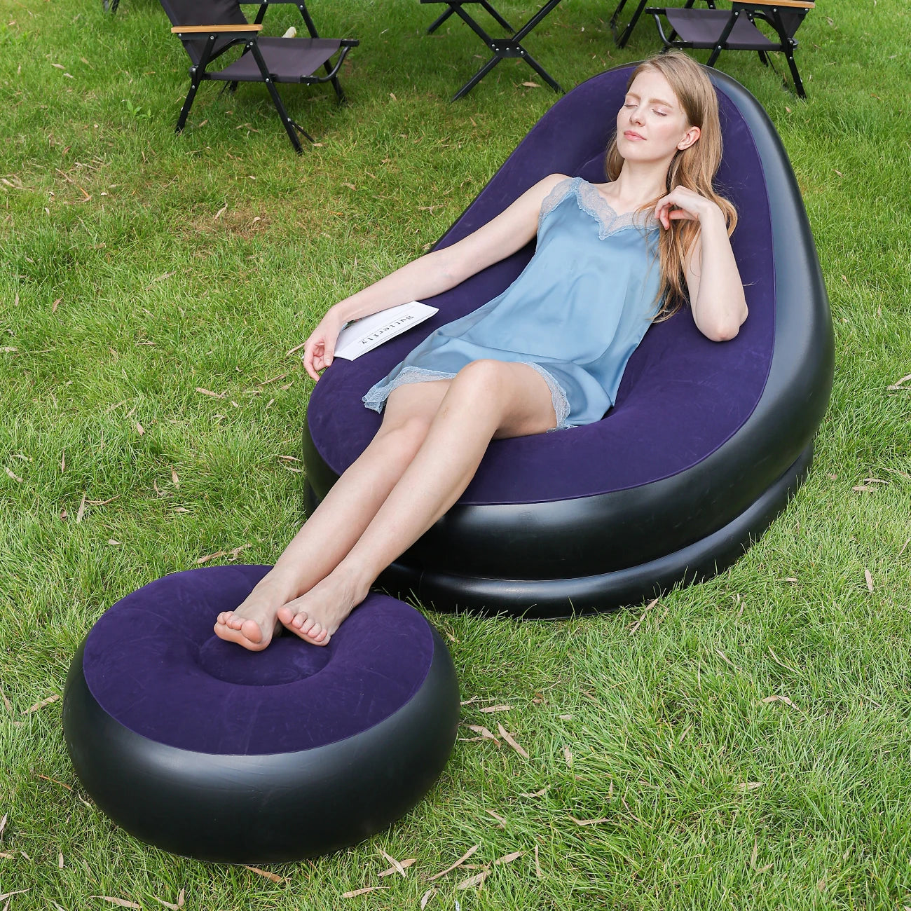 Canape gonflable avec repose-pieds integre