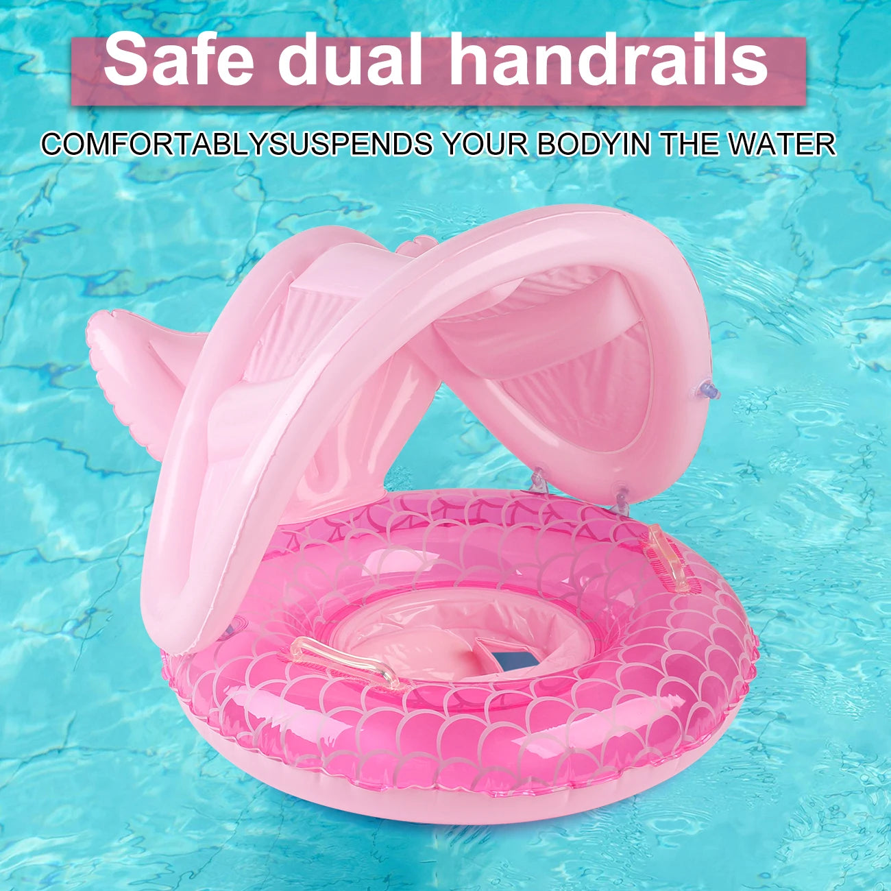 Bouée gonflable auvent rose enfant piscine protection solaire