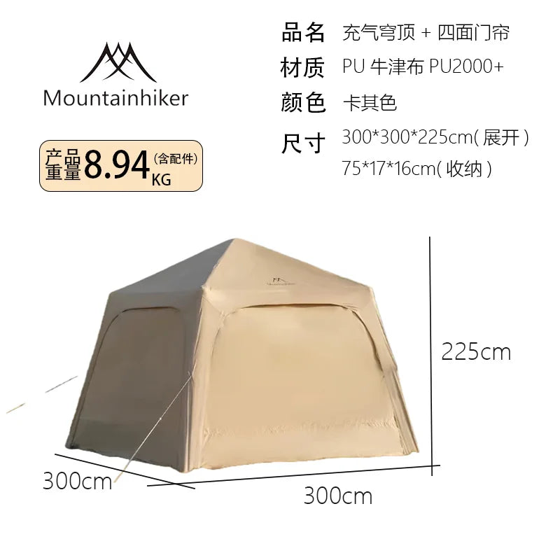 Tente gonflable de camping installée en pleine nature
