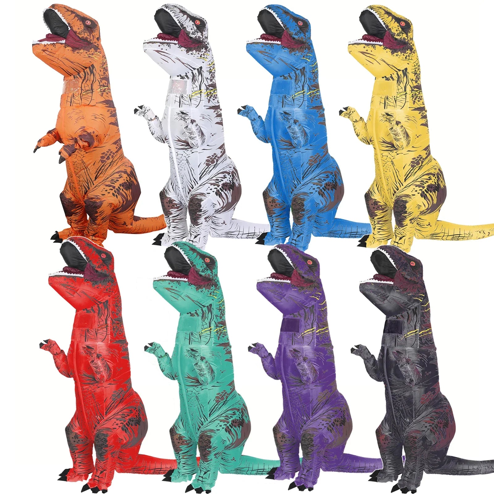 Costume gonflable T-Rex blanc adulte de face