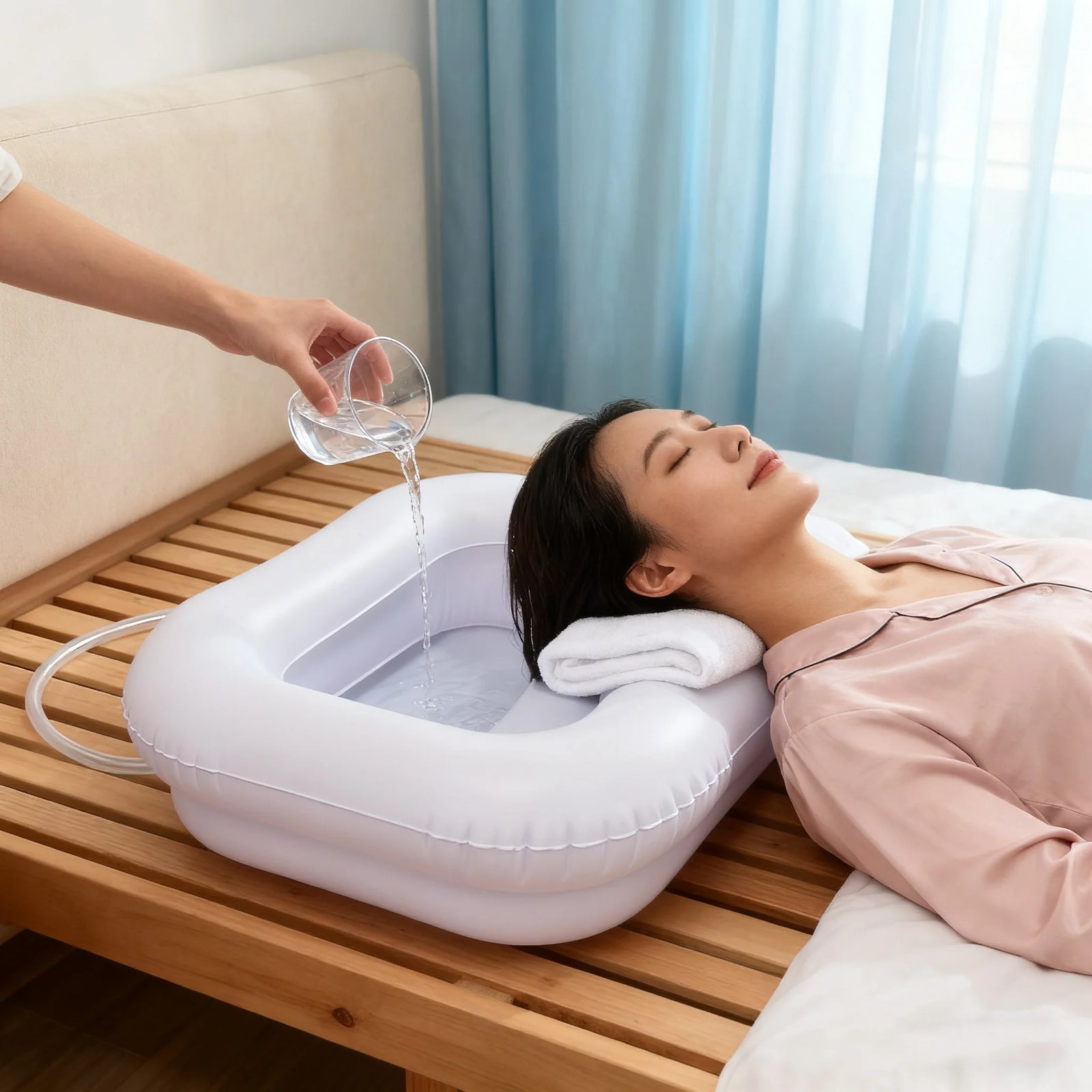 Baignoire gonflable bassin lavage cheveux vue d'ensemble