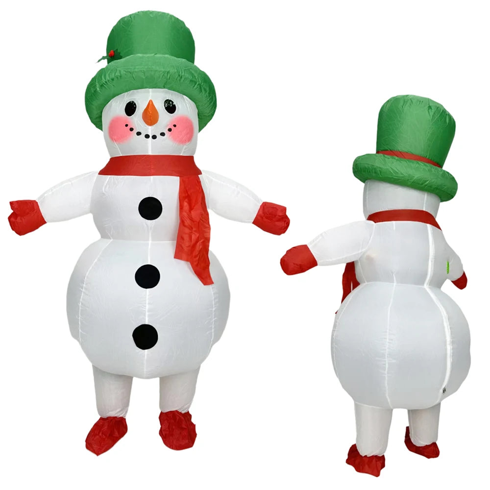 Costume gonflable bonhomme neige chapeau vert Noël
