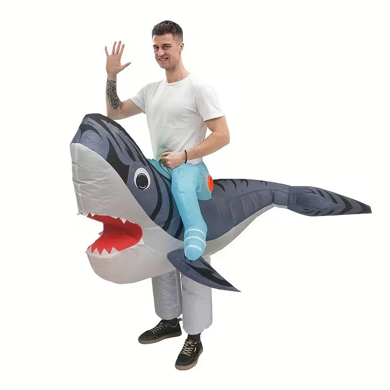 Costume gonflable requin adulte gris vue de face
