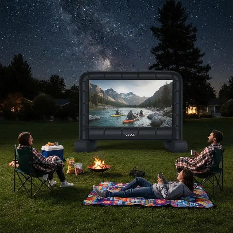 Soirée cinéma sur écran gonflable kaki