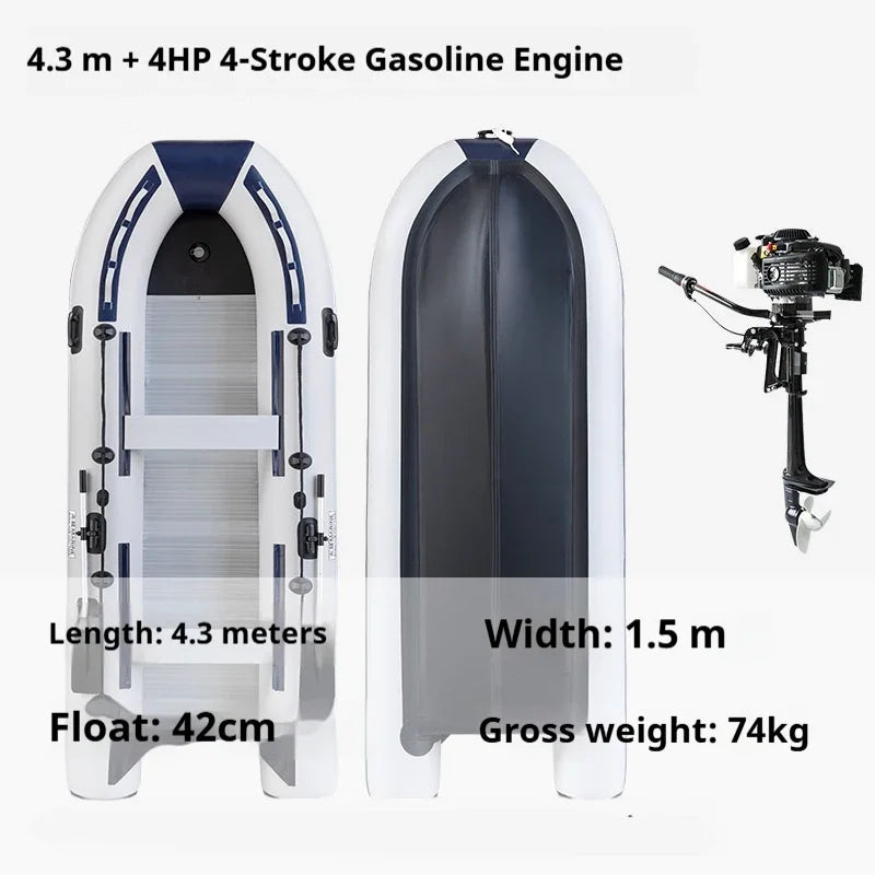 Vue arrière du bateau gonflable pneumatique pêche