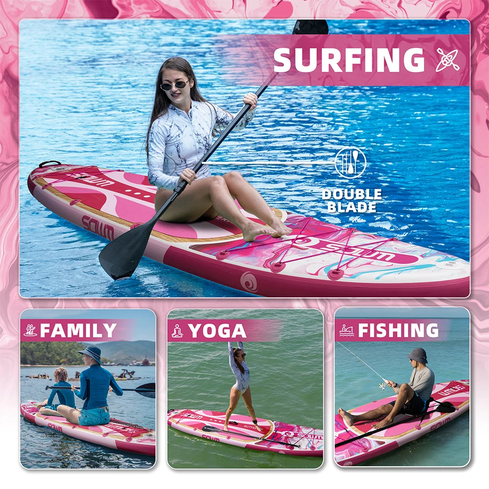 Stand Up Paddle Gonflable Rose Pêche gonflé et prêt à l'emploi